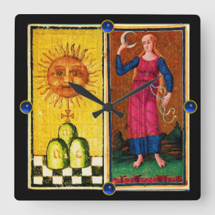 ANTIEK RENAISSANCE TAROOTS /DE ZON EN HET MOON VIERKANTE KLOK