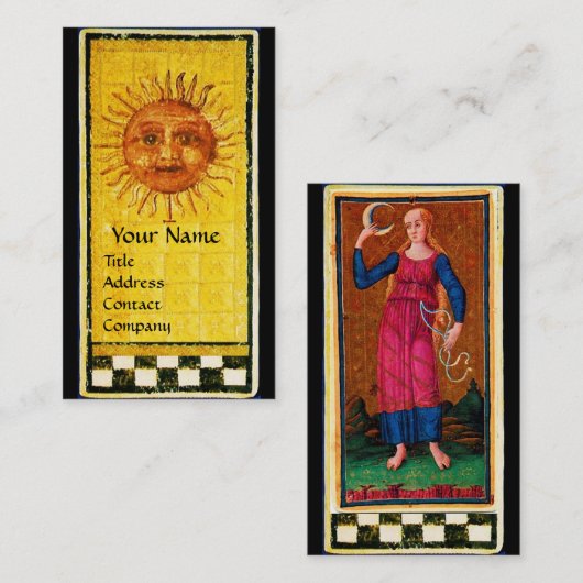 ANTIEK RENAISSANCE TAROOTS / DE ZON EN HET MOON VISITEKAARTJE (Voorkant / Achterkant)