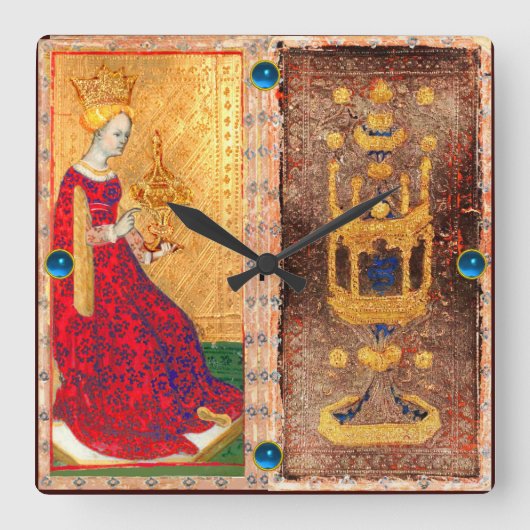 ANTIEK RENAISSANCE TAROT/ACE EN KONINGIN VAN KUPS VIERKANTE KLOK (Voorkant)