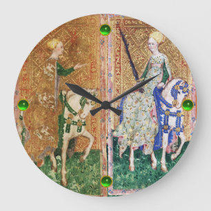 ANTIEK RENAISSANCE TAROT/DAME VAN MUNTEN EN ZWAARD GROTE KLOK