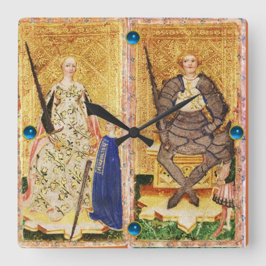 ANTIEK RENAISSANCE TAROT/KING EN KONINGIN VAN KNOP VIERKANTE KLOK (Voorkant)