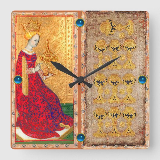 ANTIEK RENAISSANCE TAROT/TEN EN KONINGIN VAN KUPS VIERKANTE KLOK (Voorkant)