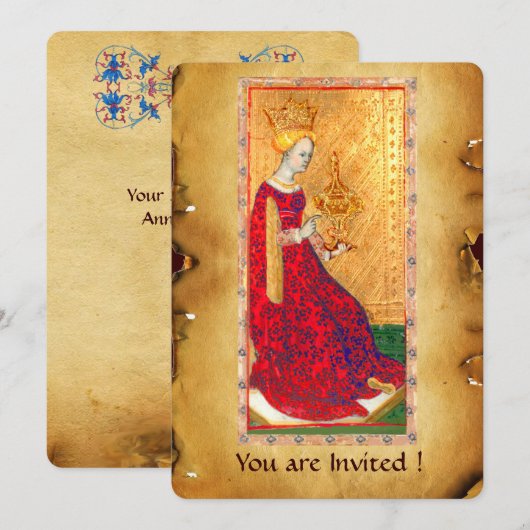 ANTIEK RENAISSANCE TAROTO QUEEN OF CUPS KAART (Voorkant / Achterkant)