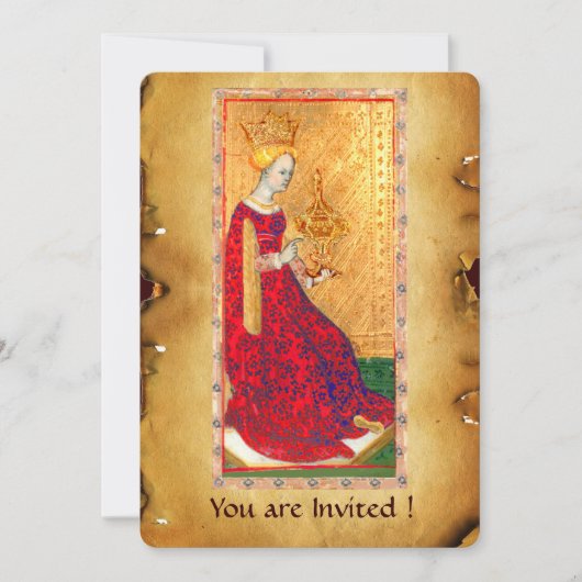 ANTIEK RENAISSANCE TAROTO QUEEN OF CUPS KAART (Voorkant)