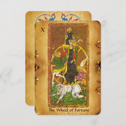 ANTIEK RENAISSANCE TAROTS 10/THE WHEEL OF FORTUNE AANKONDIGING (Voorkant / Achterkant)
