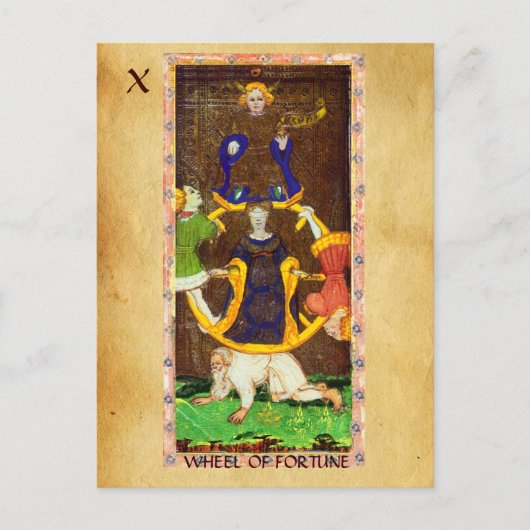 ANTIEK RENAISSANCE TAROTS 10/THE WHEEL OF FORTUNE BRIEFKAART (Voorkant)