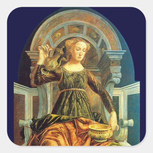 ANTIEK RENAISSANCE TAROTS 14 TEMPERANCE Blue Vierkante Sticker (Voorkant)
