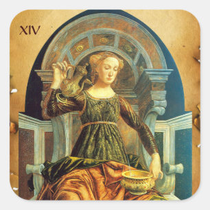 ANTIEK RENAISSANCE TAROTS 14 TEMPERANCE Parchment Vierkante Sticker
