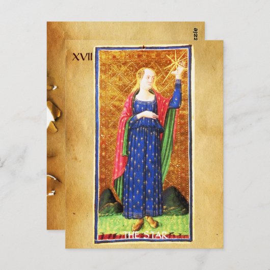 ANTIEK RENAISSANCE TAROTS 17/THE STAR BRIEFKAART (Voorkant / Achterkant)