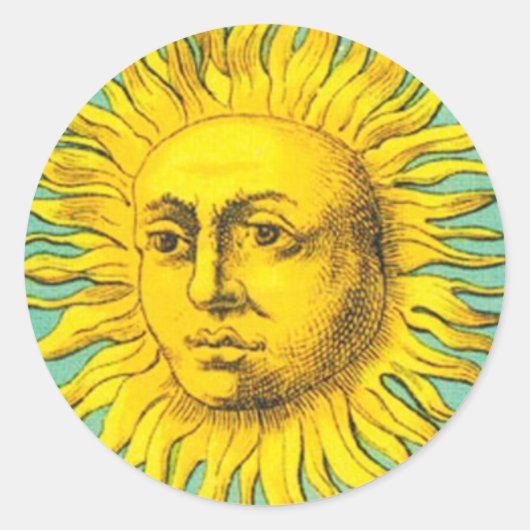 ANTIEK RENAISSANCE TAROTS 19 DE ZON Geel Blauw Ronde Sticker (Voorkant)