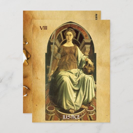 ANTIEK RENAISSANCE TAROTS 8/ JUSTITIE BRIEFKAART (Voorkant / Achterkant)
