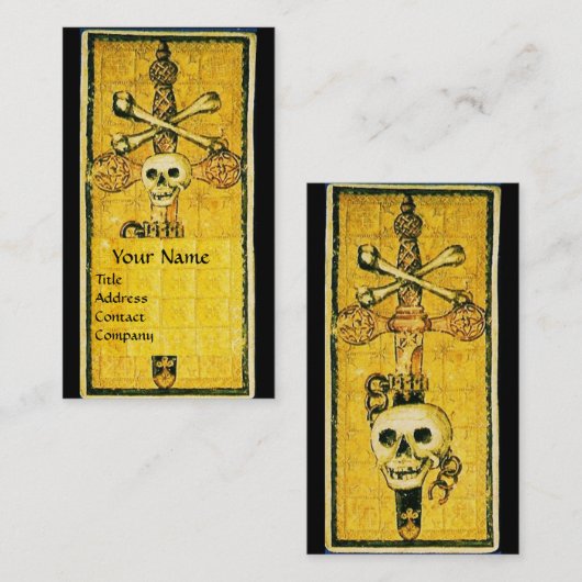 ANTIEK RENAISSANCE TAROTS, ACE VAN ZWAARDEN Geel Visitekaartje (Voorkant / Achterkant)