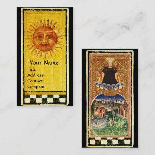 ANTIEK RENAISSANCE TAROTS / DE ZON EN DE WERELD VISITEKAARTJE (Voorkant / Achterkant)