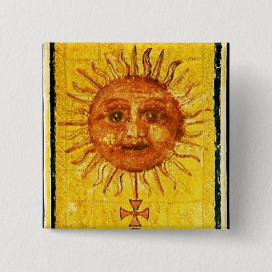 ANTIEK RENAISSANCE TAROTS / DE ZON VIERKANTE BUTTON 5,1 CM (Voorkant)