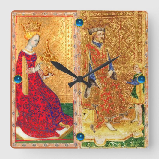 ANTIEK RENAISSANCE TAROTS/KING EN KONINGIN VAN KUP VIERKANTE KLOK (Voorkant)
