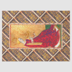 ANTIEK RENAISSANCE TAROTS, KONINGIN VAN BEKERS TISSUEPAPIER