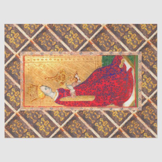 ANTIEK RENAISSANCE TAROTS, KONINGIN VAN BEKERS TISSUEPAPIER (Voorkant)