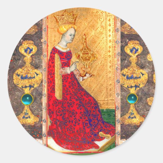 ANTIEK RENAISSANCE TAROTS / KONINGIN VAN CUPS RONDE STICKER (Voorkant)