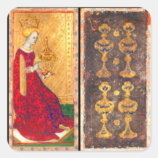 ANTIEK RENAISSANCE TAROTS / KONINGIN VAN CUPS VIERKANTE STICKER (Voorkant)