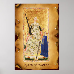ANTIEK RENAISSANCE TAROTS / KONINGIN VAN SWORDS POSTER