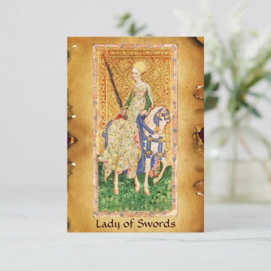 ANTIEK RENAISSANCE TAROTS / LADY OF SWORDS AANKONDIGING (Staand voorkant)