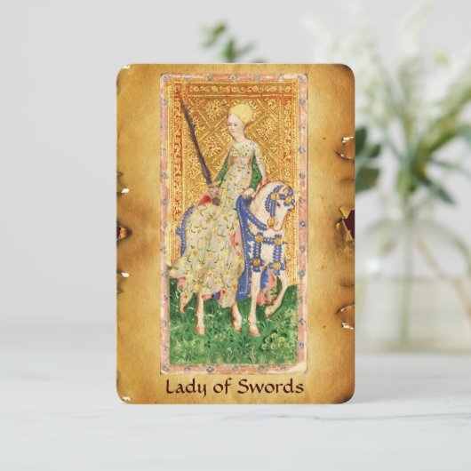 ANTIEK RENAISSANCE TAROTS / LADY OF SWORDS AANKONDIGING (Staand voorkant)