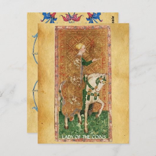 ANTIEK RENAISSANCE TAROTS / LADY OF THE COINS BRIEFKAART (Voorkant / Achterkant)