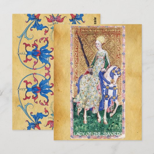 ANTIEK RENAISSANCE TAROTS / LADY OF THE SWORDS BRIEFKAART (Voorkant / Achterkant)