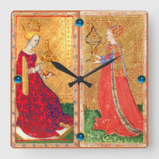ANTIEK RENAISSANCE TAROTS/MAID AND QUEEN OF CUPS VIERKANTE KLOK (Voorkant)