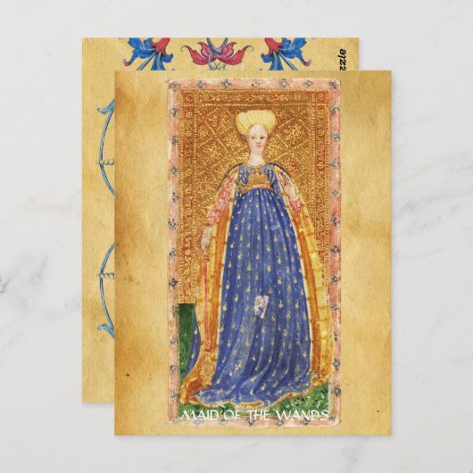 ANTIEK RENAISSANCE TAROTS / MAID OF THE WAND BRIEFKAART (Voorkant / Achterkant)