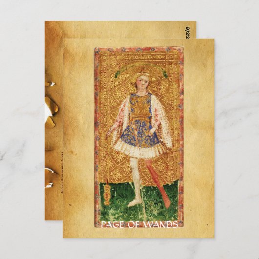 ANTIEK RENAISSANCE TAROTS / PAGINA OF WANDS BRIEFKAART (Voorkant / Achterkant)