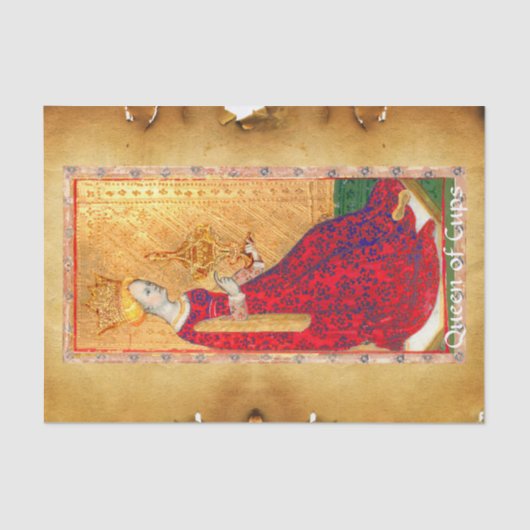 ANTIEK RENAISSANCE TAROTS, QUEEN OF CUPS PERKAMENT TISSUEPAPIER (Voorkant)