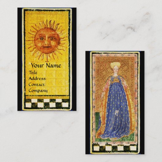 ANTIEK RENAISSANCE TAROTS/SUN AND MAID OF WAND VISITEKAARTJE (Voorkant / Achterkant)