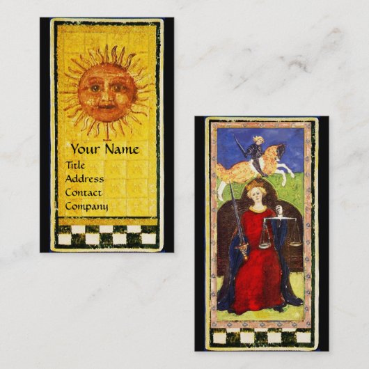 ANTIEK RENAISSANCE TAROTS / ZON EN JUSTITIE VISITEKAARTJE (Voorkant / Achterkant)