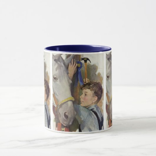 Antiek renpaard, winnaar van de blauwe lint met ee mok (Midden)