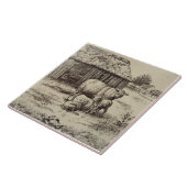 Antiek Repo William Wise Sheep Family Sepia Tegeltje (Zijkant)