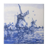 Antiek Repro Blue Delft Dutch Windmill Tile Tegeltje (Voorkant)