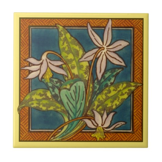 Antiek Repro Circa 1880 Maw Floral Tile 1of 8 Tegeltje (Voorkant)