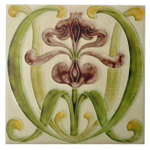 Antiek Repro Late 1800s Art Nouveau Iris Tile Tegeltje