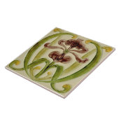 Antiek Repro Late 1800s Art Nouveau Iris Tile Tegeltje (Zijkant)