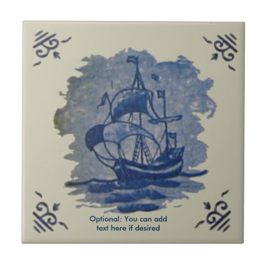 Antiek reproductie van delft Ship Tile 18e eeuw Tegeltje (Voorkant)