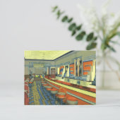 Antiek restaurant, retro interieur van een wegrest briefkaart (Staand voorkant)