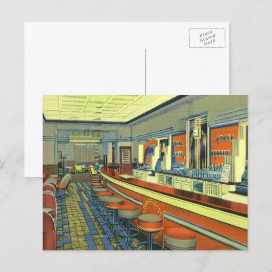 Antiek restaurant, retro interieur van een wegrest briefkaart (Voorkant / Achterkant)
