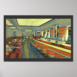 Antiek restaurant, retro interieur van een wegrest poster