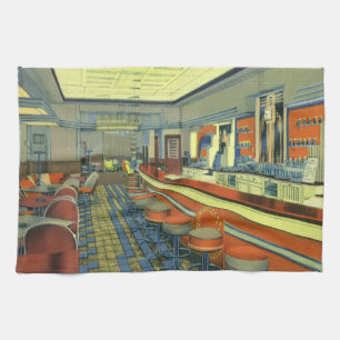 Antiek restaurant, retro interieur van een wegrest theedoek