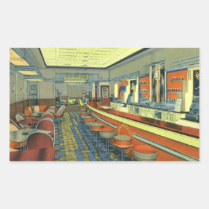Antiek restaurant, retro wegrestaurant interieur rechthoekige sticker