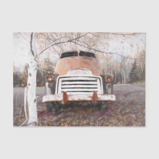  Antiek Retro Rustic Autumn Truck Sketch Tissuepapier (Voorkant)