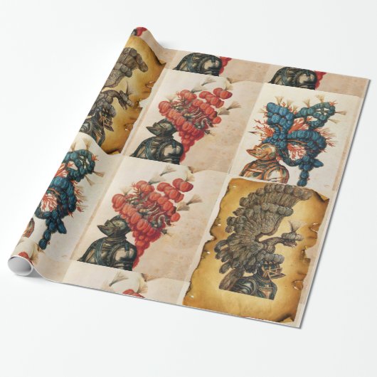 ANTIEK RIDDERHELM MET VEREN ADELAARS DRAKEN CADEAUPAPIER (Uitgerold)