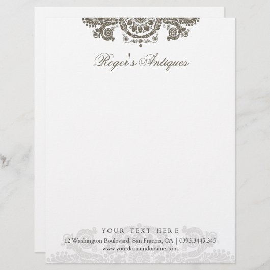 Antiek Rococo  Letterhead Briefhoofd (Voorkant / Achterkant)