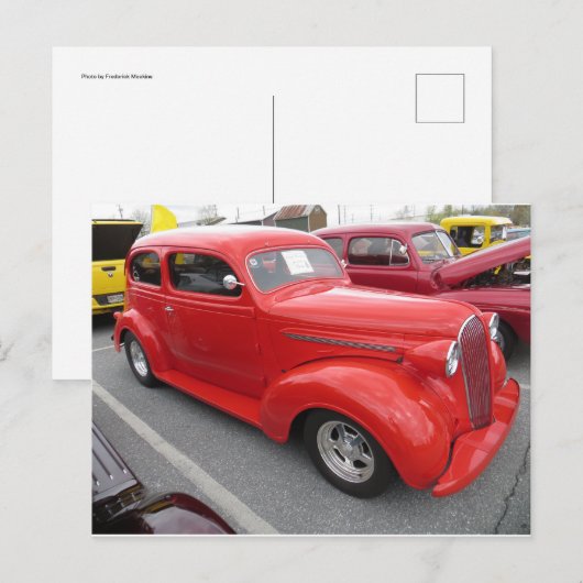 Antiek rode auto briefkaart (Voorkant / Achterkant)